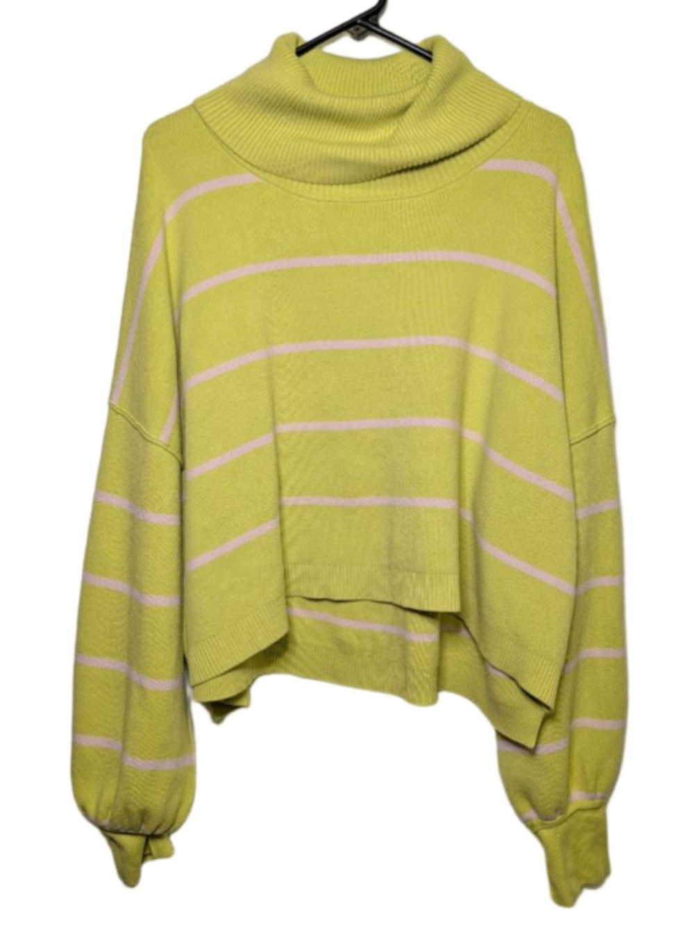 Free People Paulie Stripe Turtleneck Sweater Lemonade Combo Green Pink Medium